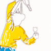 VMens silkscreenprint comic blauwgeel detail 1000